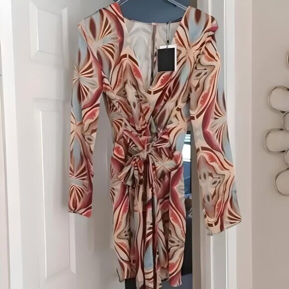 Zara Satin Effect Wrap Mini Dress Multi-Color M NWT - Picture 1 of 11